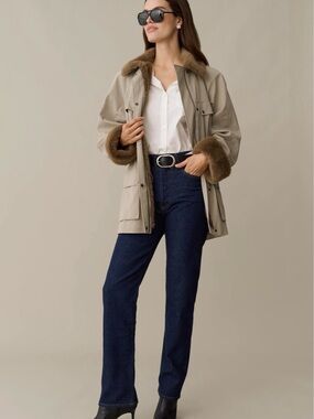 Few Moda CAARA Anges Beige Parka Jacket with Faux Fur Trim